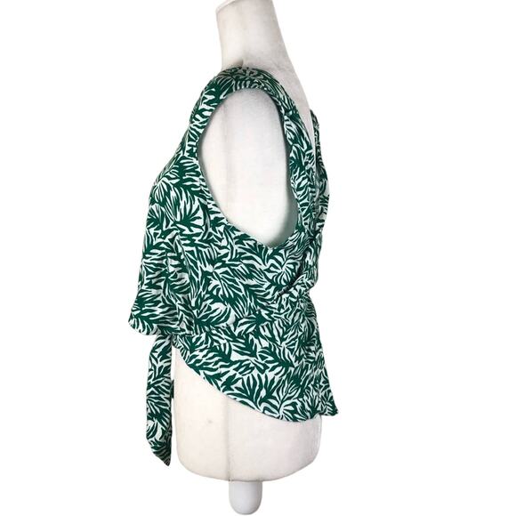 TOPSHOP Green White Palm Wrap Top Crop Tie Size 8 NWOT Tropical Vacation - Picture 3 of 7